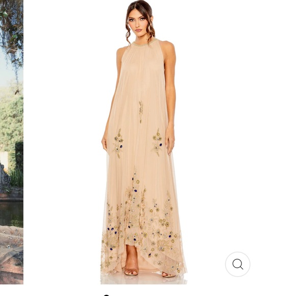 HIGH NECK FLORAL EMBELLISHED TRAPEZE GOWN Style 9232 - Picture 1 of 13
